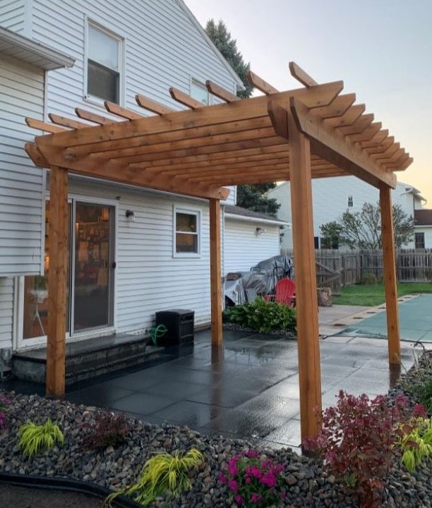 patio with wooden overhang